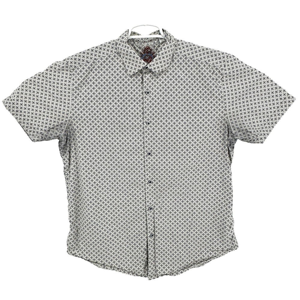Robert Graham Mens Size L Button Up Shirt White Black Short Sleeve Geometric